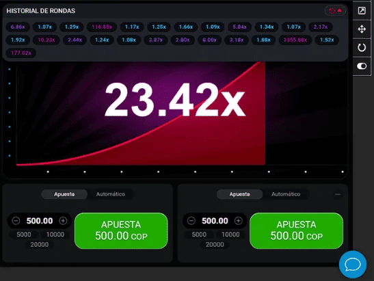 Pantalla de la versión demo gratuita del juego Aviator