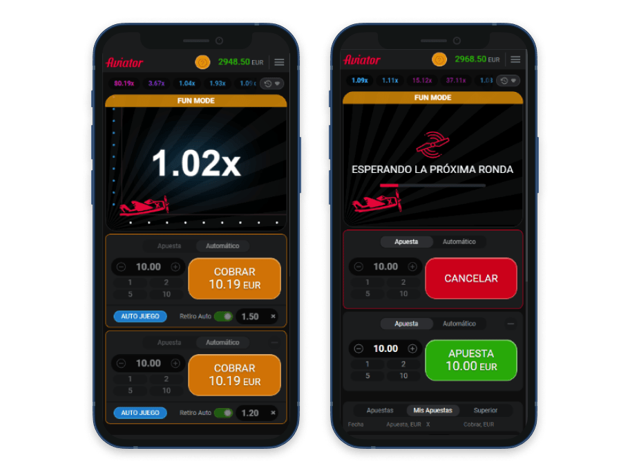 Juego Aviator en pantalla de smartphone con interfaz móvil optimizada